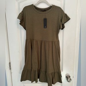 Olive green tiered babydoll dress; never worn